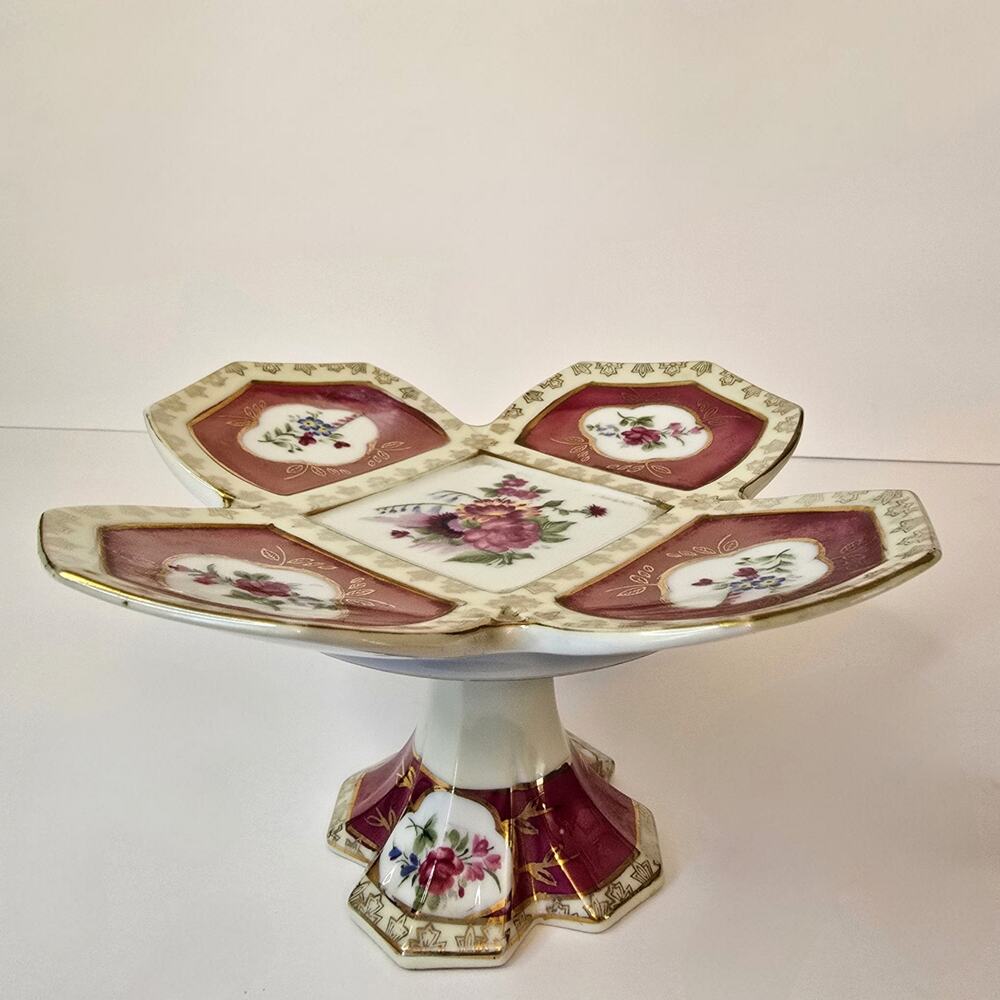 Camille Naudot Porcelain Footed Plate Tidbit Dish Cake French Antique Floral - Picture 5 of 11